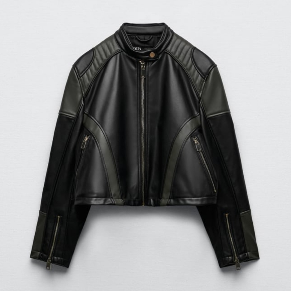 Zara Faux Leather Contrast Biker Moto Jacket